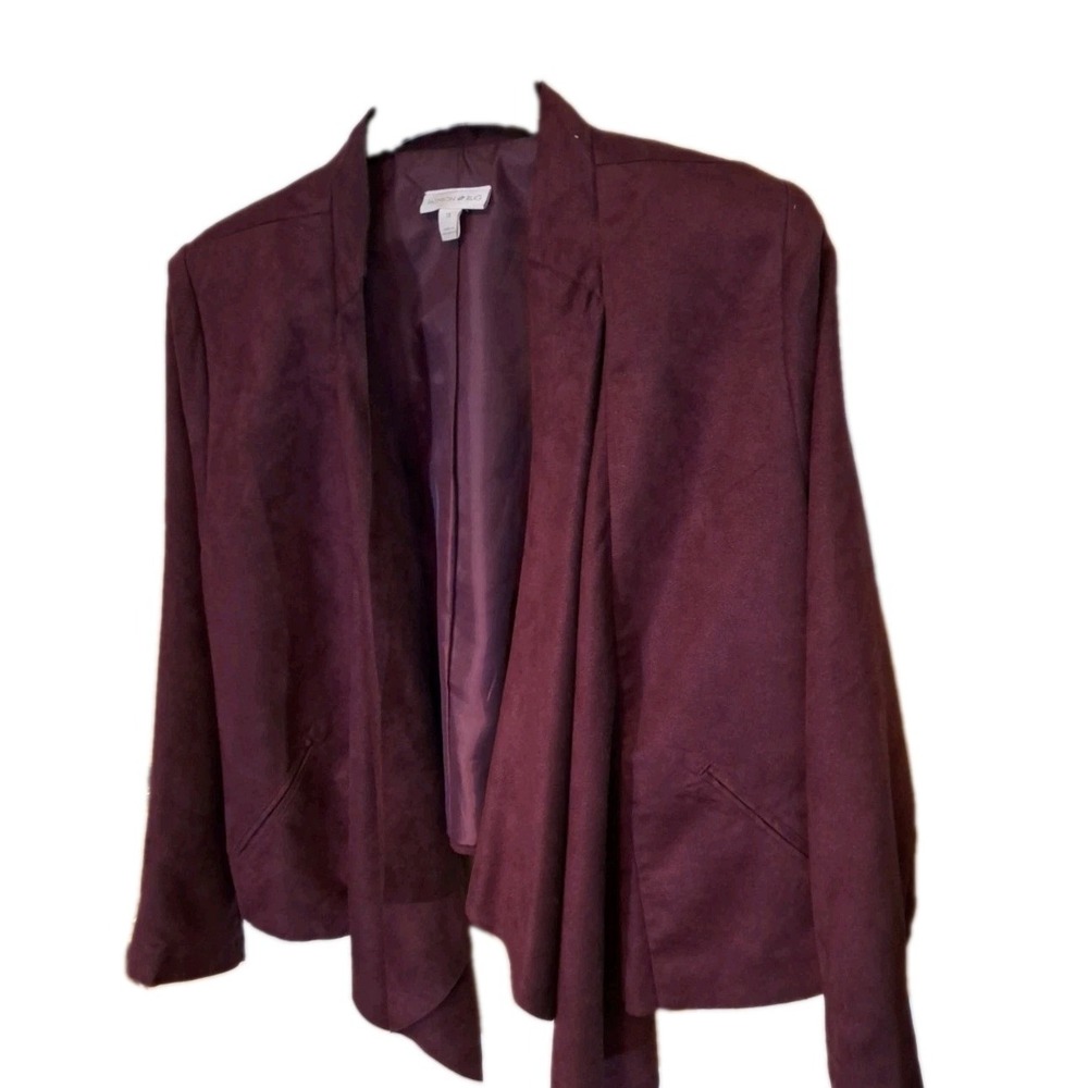 Vintage 80s Faux Burgundy Suede Open Jacket Fashion Bug  Drape Lapels  229